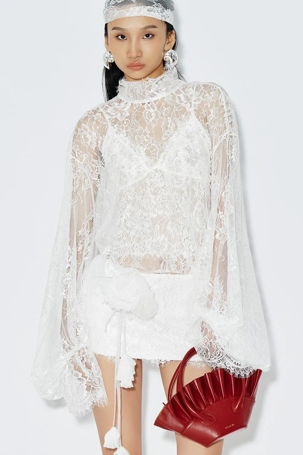 Angel Blouson See-Through Lace Mini Dress