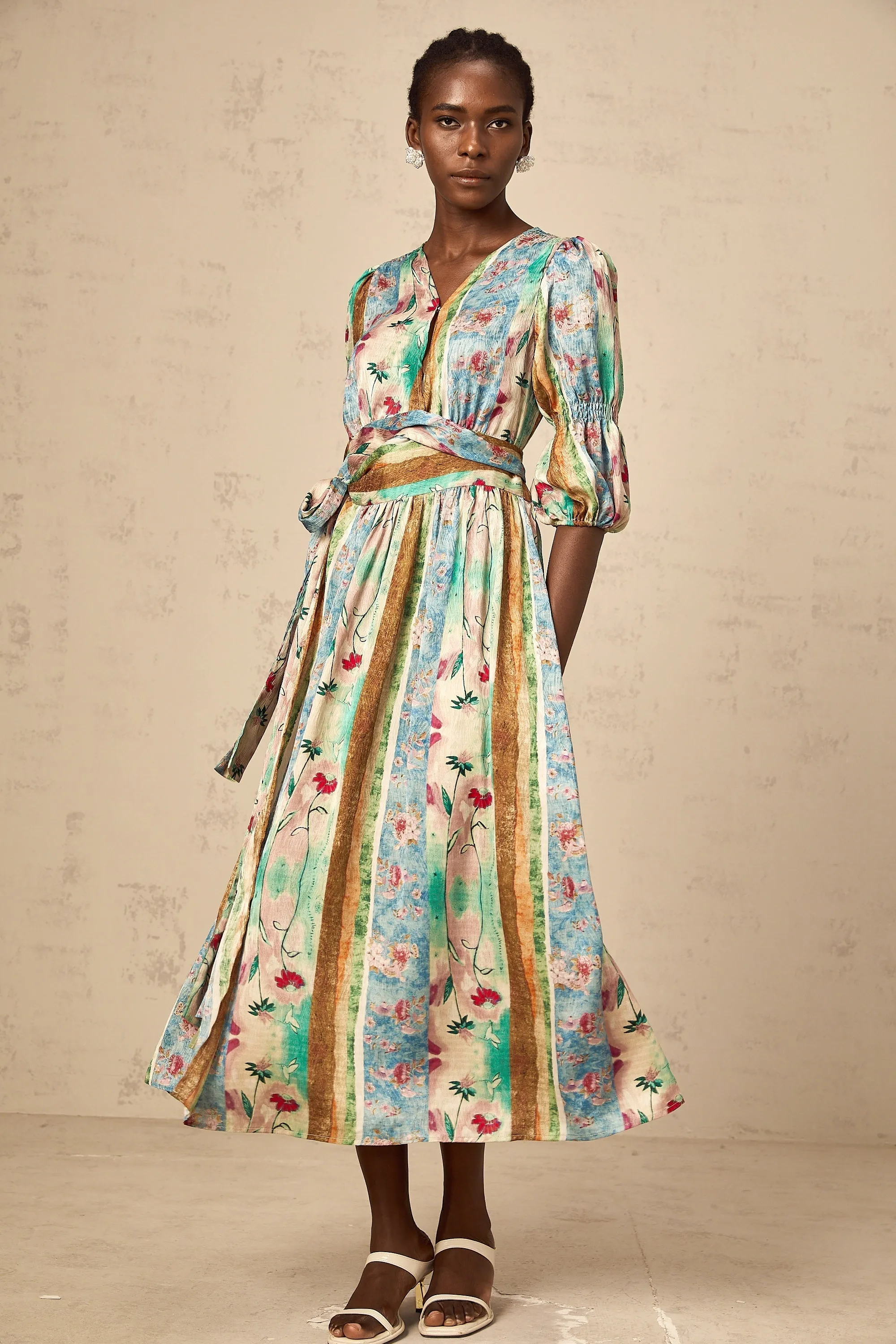 Cerise floral-print wrap midi dress