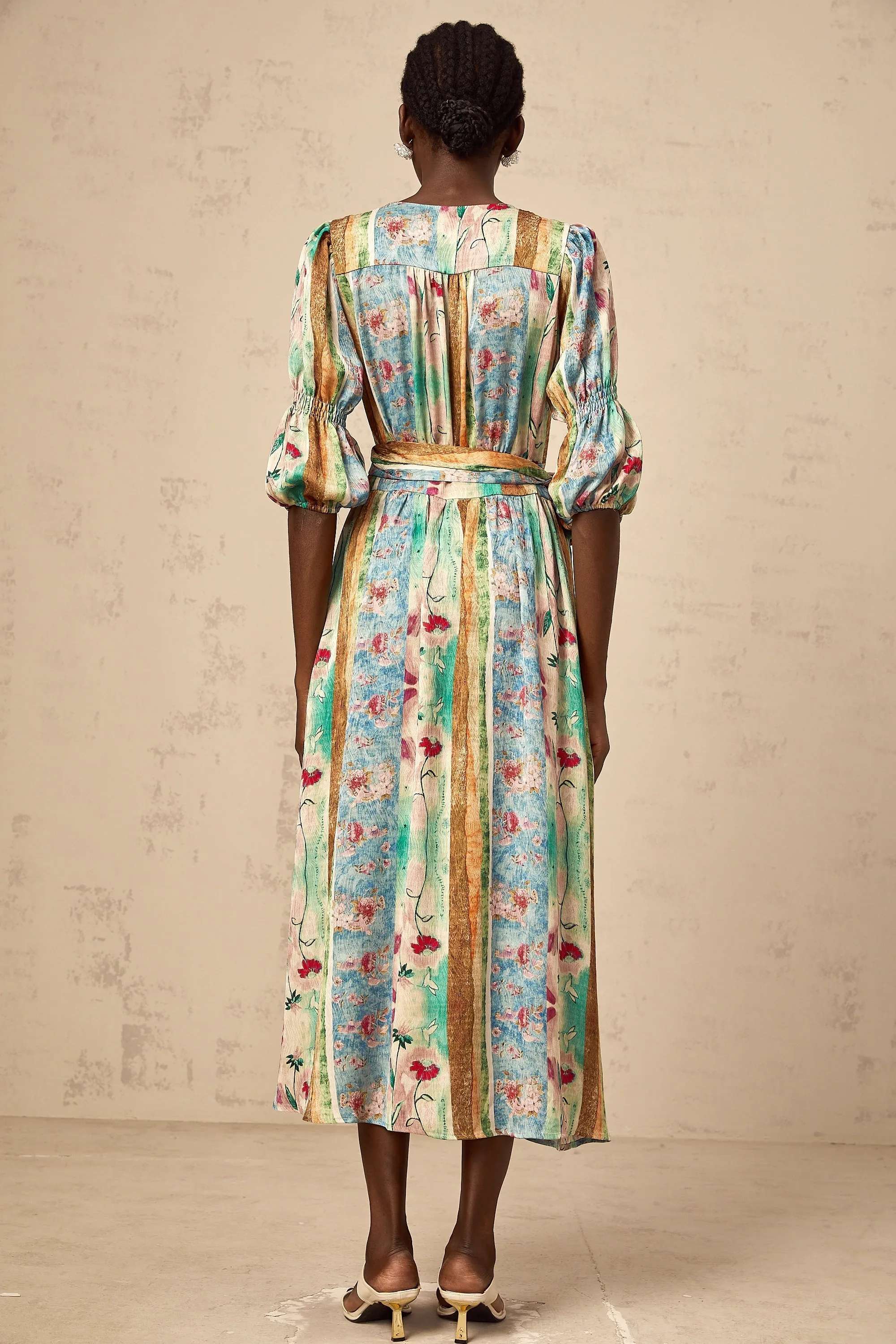 Cerise floral-print wrap midi dress