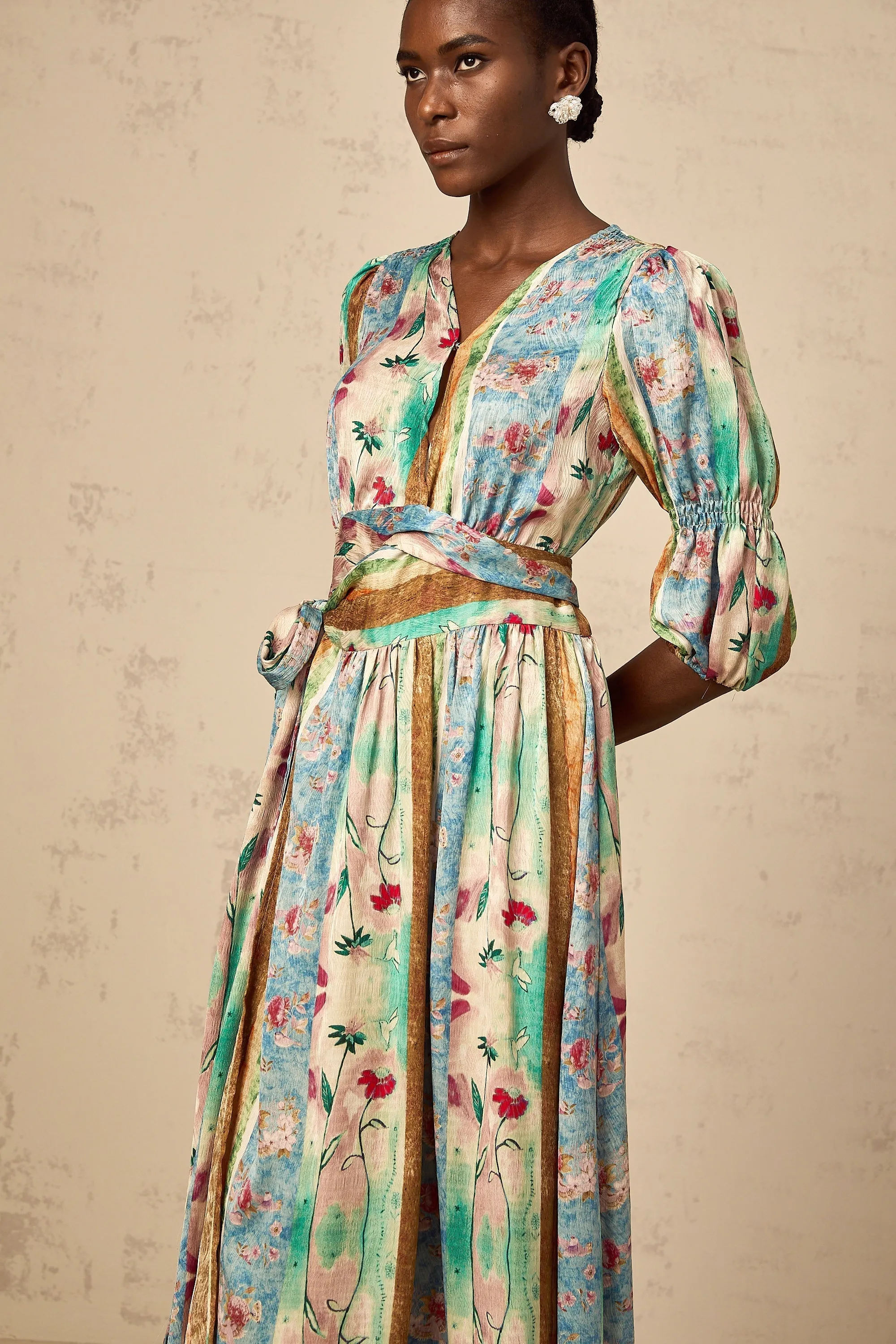 Cerise floral-print wrap midi dress