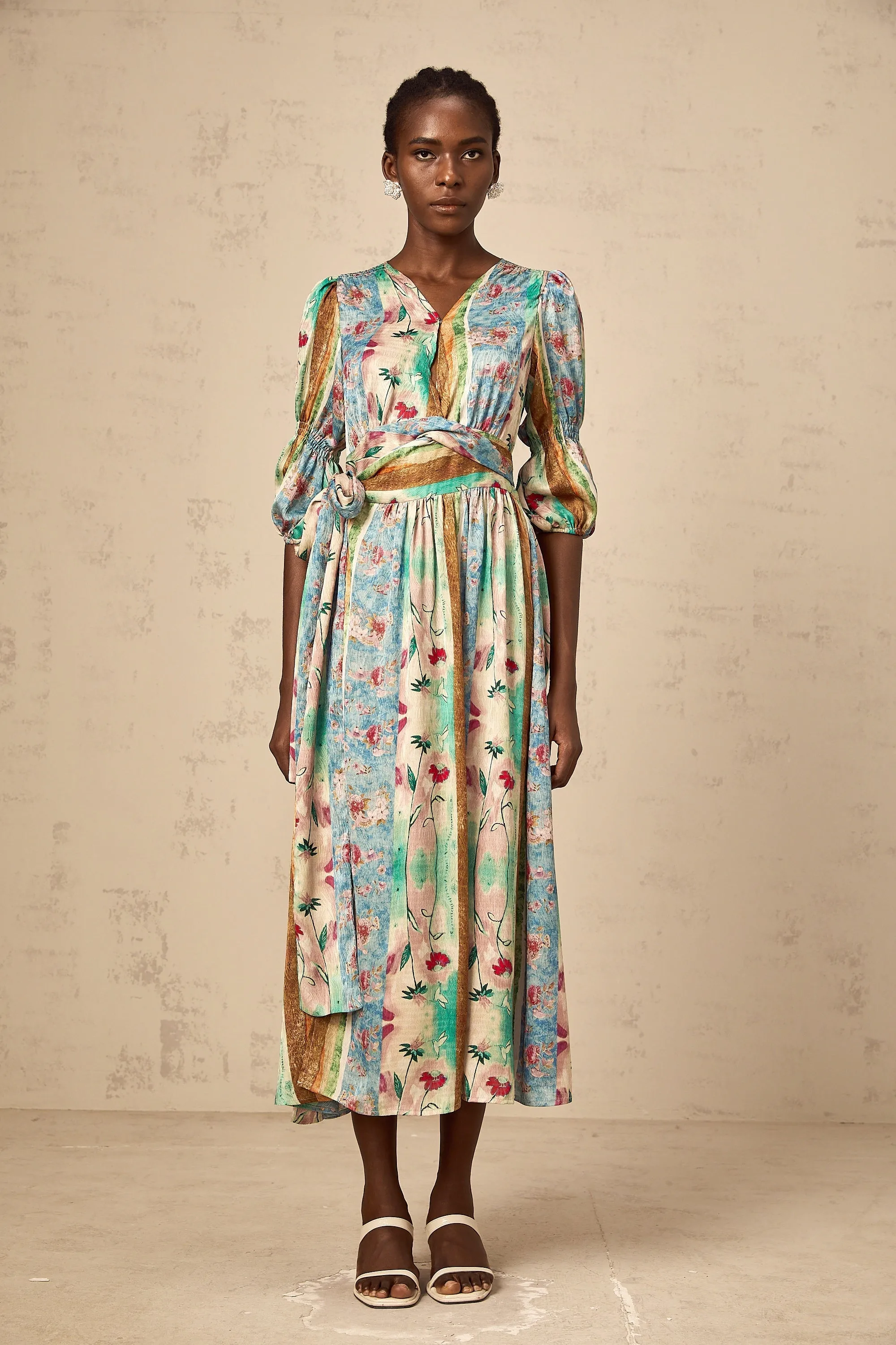 Cerise floral-print wrap midi dress