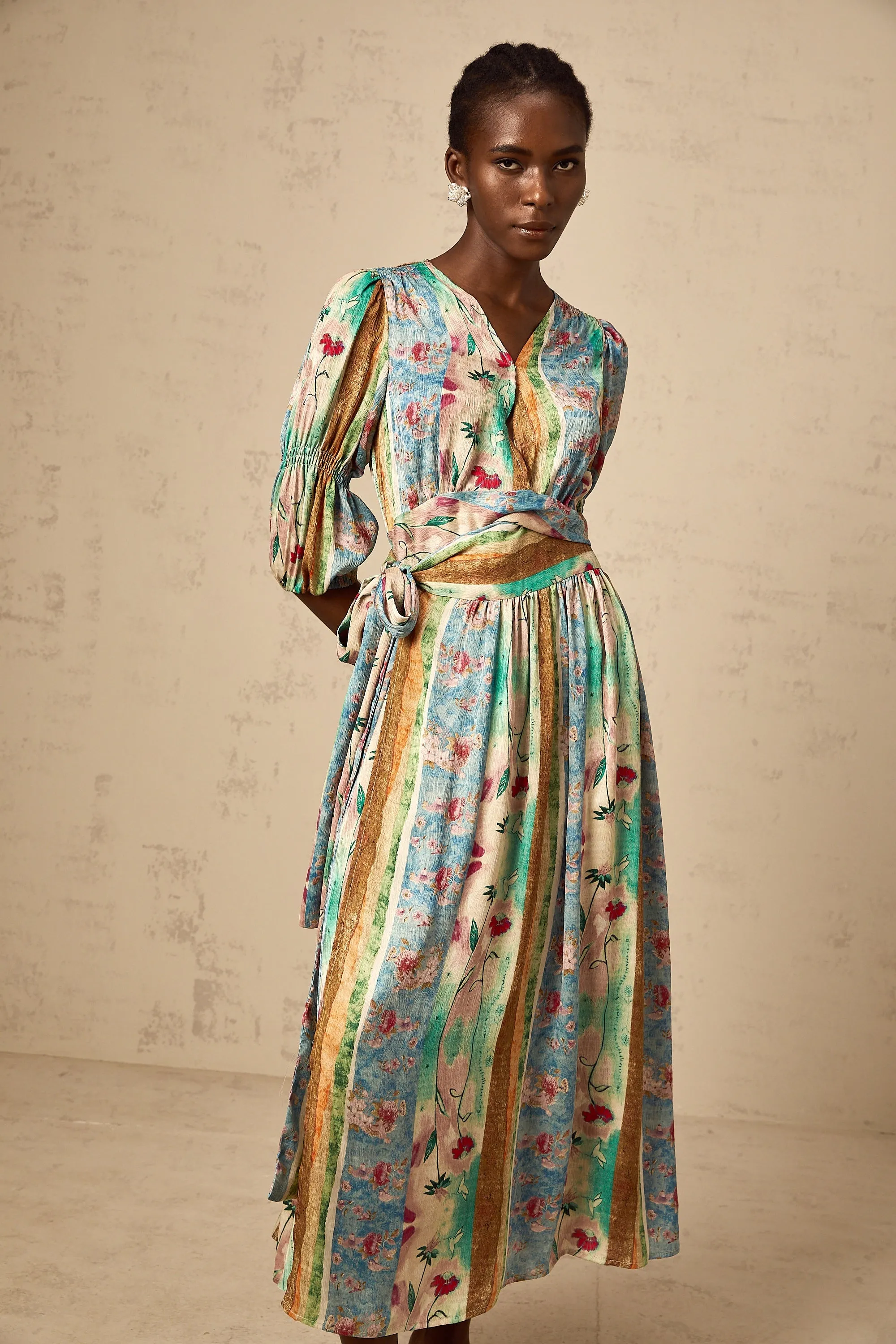 Cerise floral-print wrap midi dress