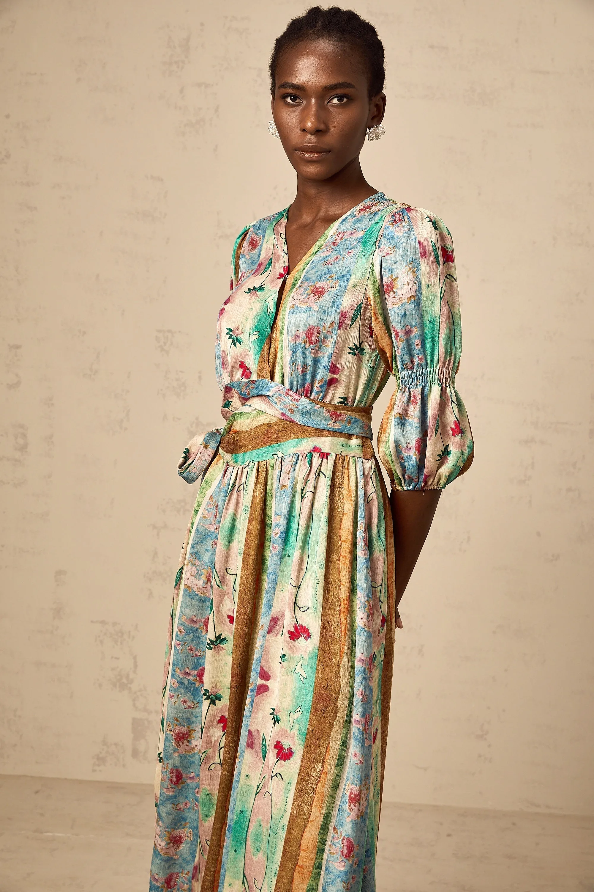 Cerise floral-print wrap midi dress