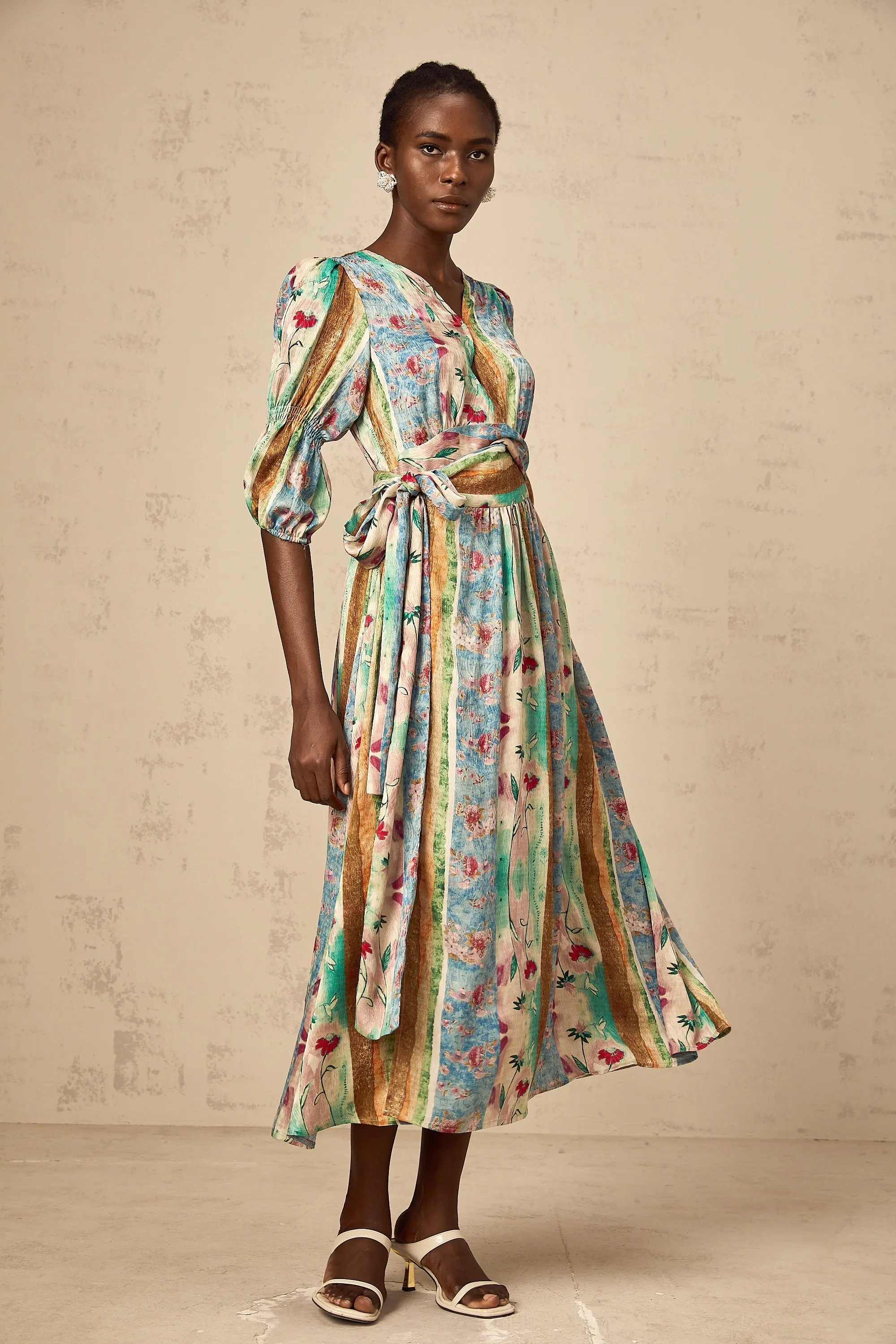 Cerise floral-print wrap midi dress