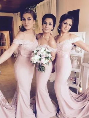 Charming Stretch Satin Off-the-shoulder Neckline Mermaid Bridesmaid Dresses BD097