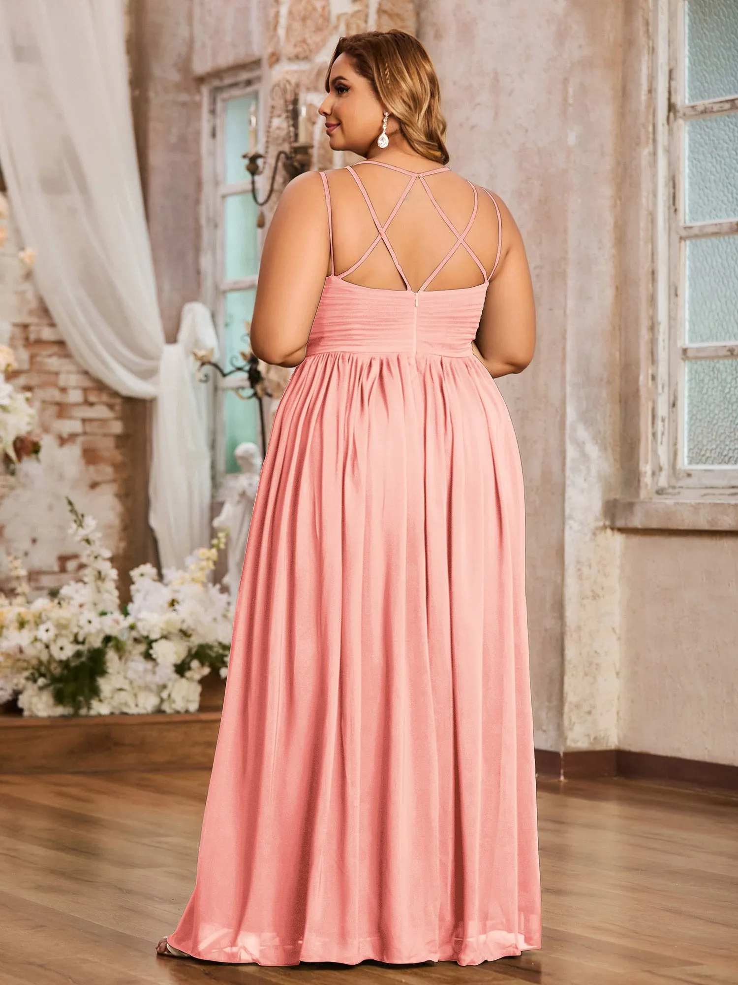 Double Straps Chiffon Dresses with Sweetheart Coral Plus Size