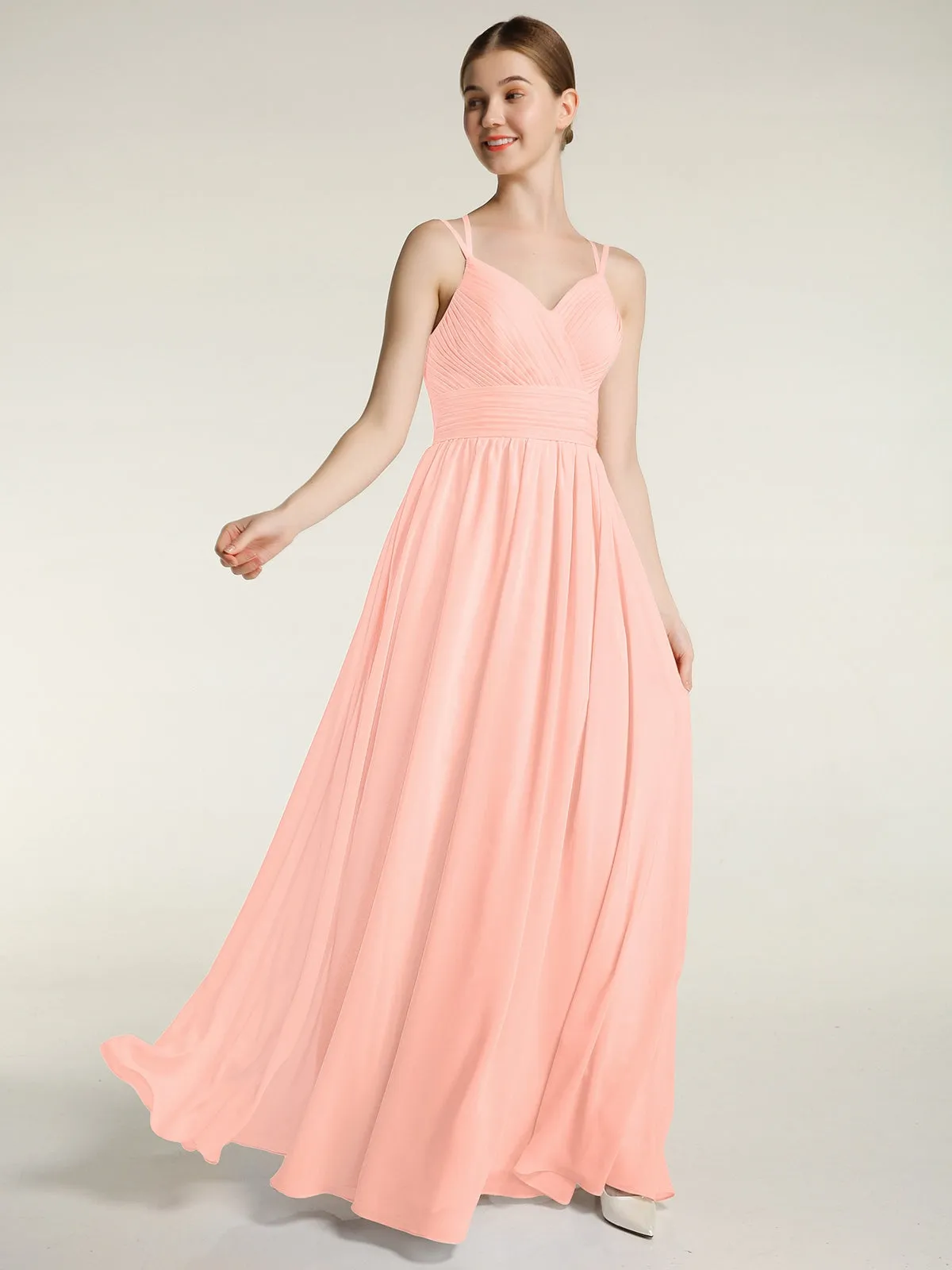 Double Straps Chiffon Dresses with Sweetheart Coral