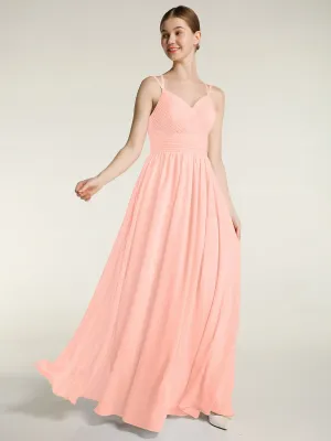 Double Straps Chiffon Dresses with Sweetheart Coral