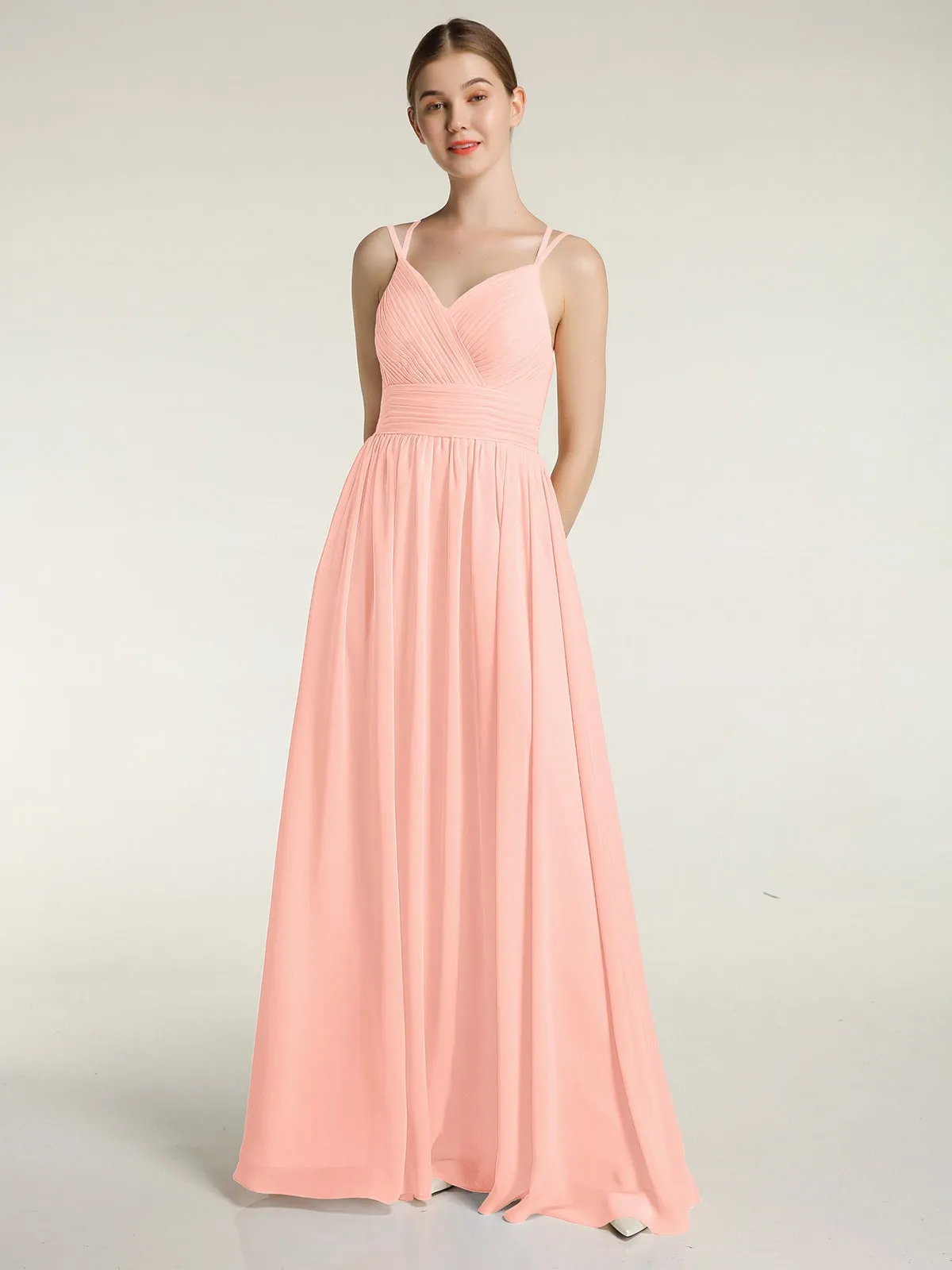 Double Straps Chiffon Dresses with Sweetheart Coral