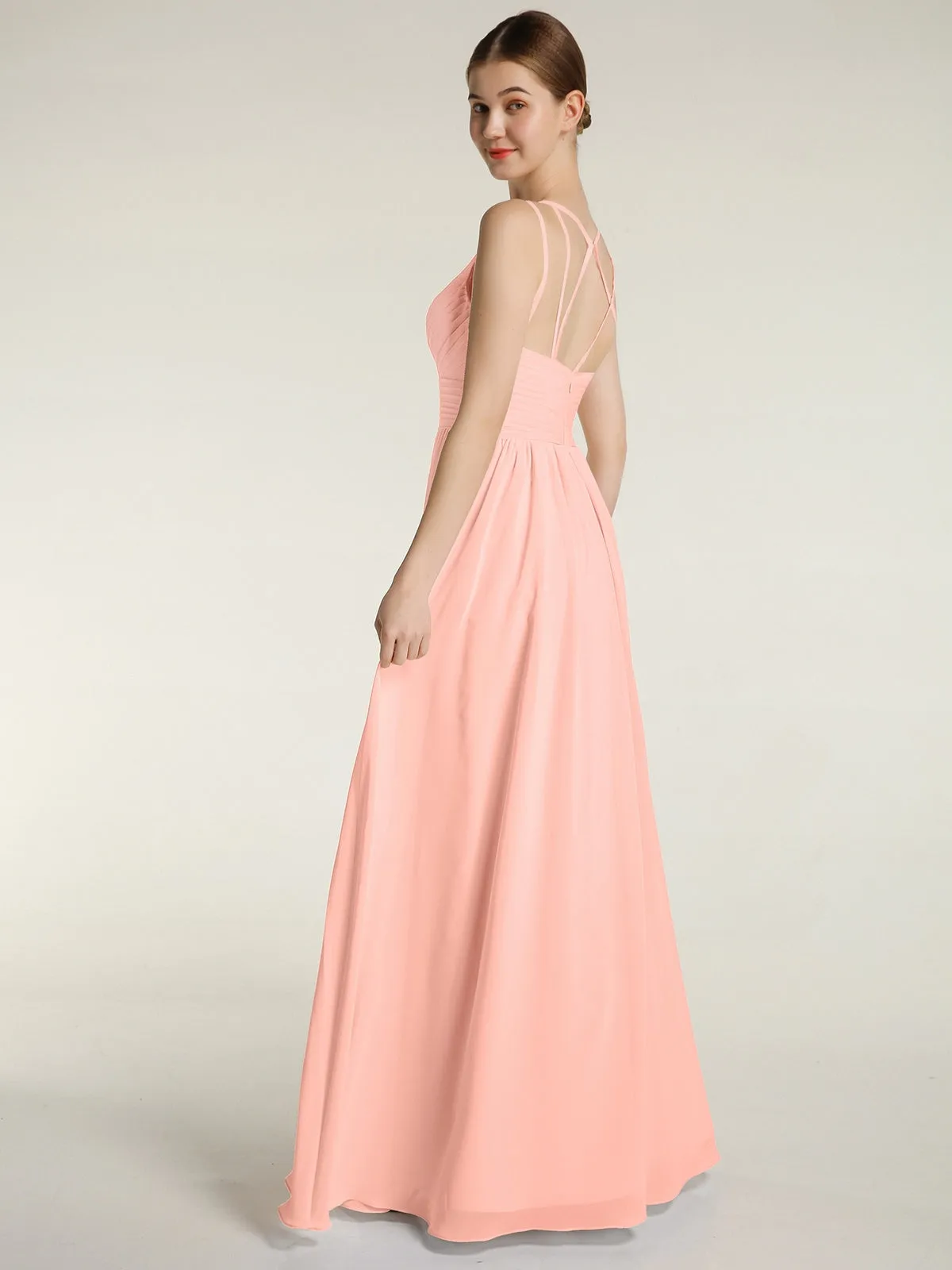 Double Straps Chiffon Dresses with Sweetheart Coral