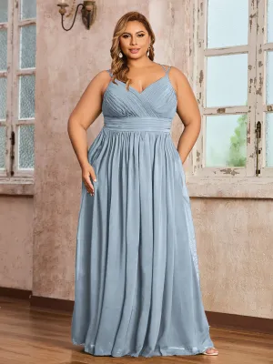 Double Straps Chiffon Dresses with Sweetheart Dusty Blue Plus Size