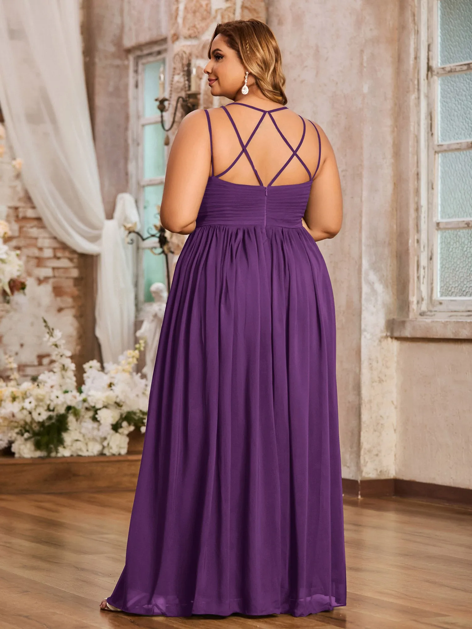 Double Straps Chiffon Dresses with Sweetheart Grape Plus Size