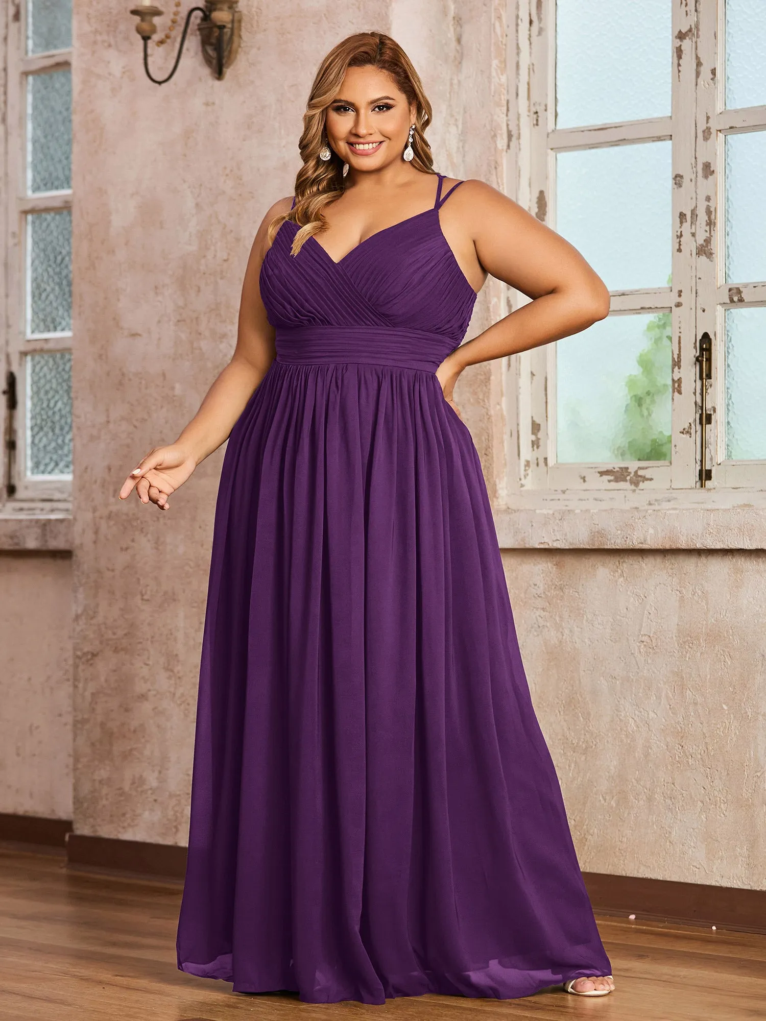 Double Straps Chiffon Dresses with Sweetheart Grape Plus Size