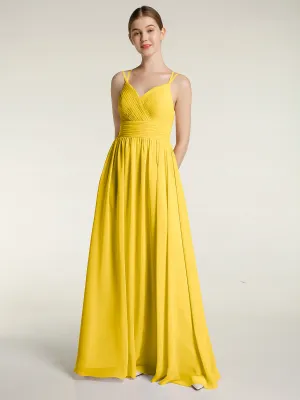 Double Straps Chiffon Dresses with Sweetheart Marigold