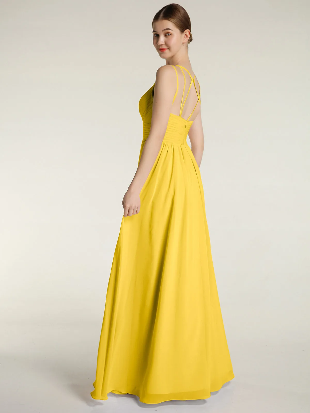 Double Straps Chiffon Dresses with Sweetheart Marigold