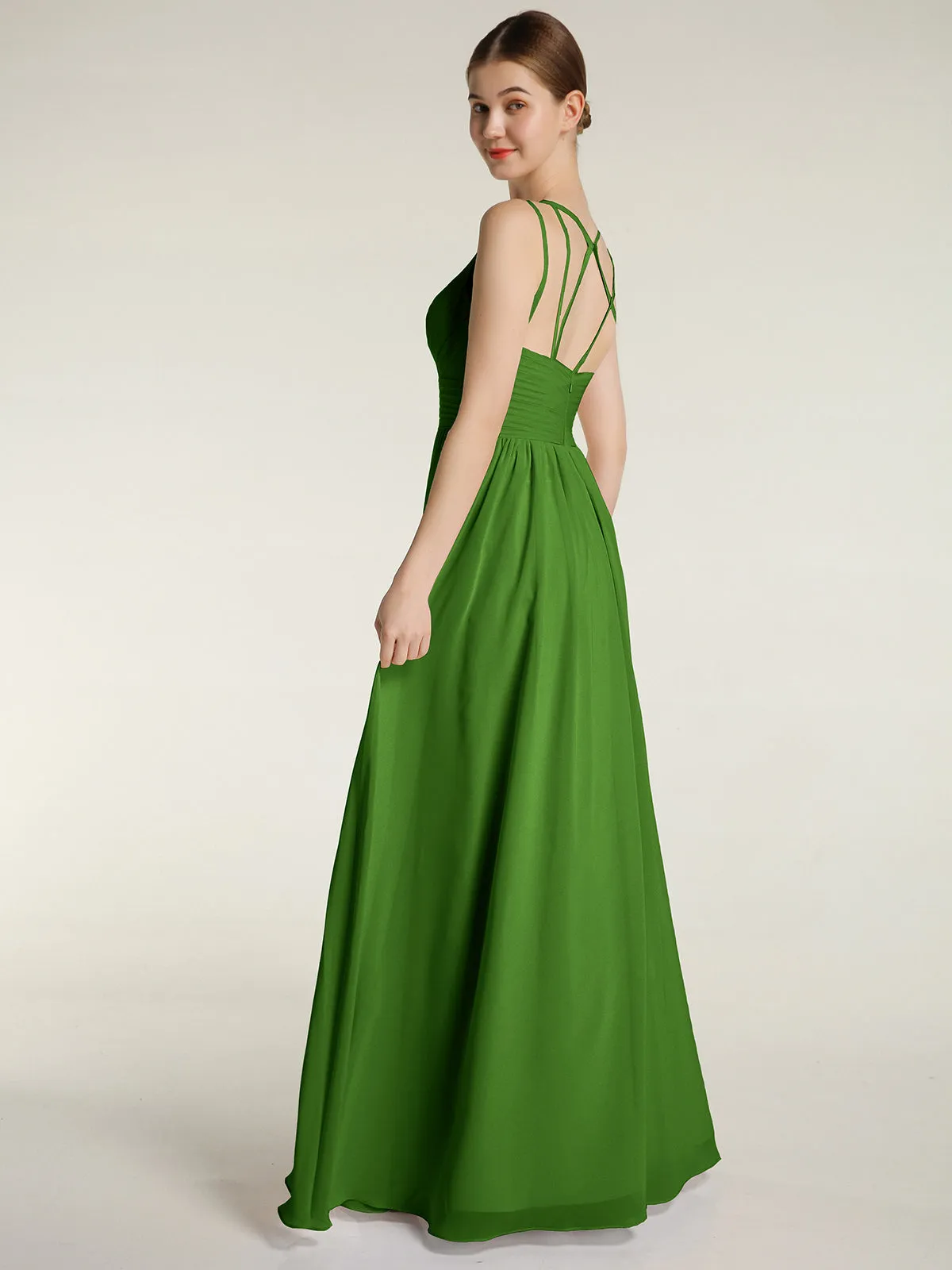 Double Straps Chiffon Dresses with Sweetheart Moss