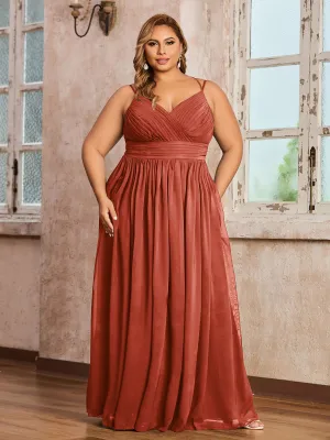 Double Straps Chiffon Dresses with Sweetheart Rust Plus Size