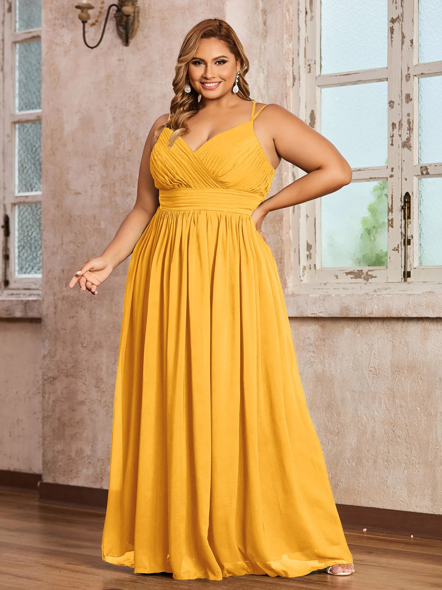 Double Straps Chiffon Dresses with Sweetheart Tangerine Plus Size