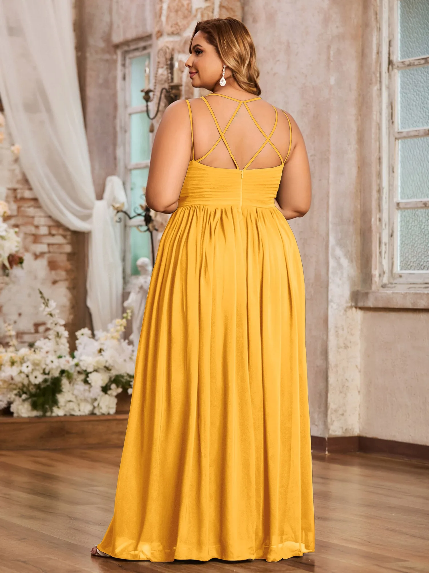 Double Straps Chiffon Dresses with Sweetheart Tangerine Plus Size