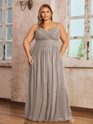 Double Straps Chiffon Dresses with Sweetheart Taupe Plus Size