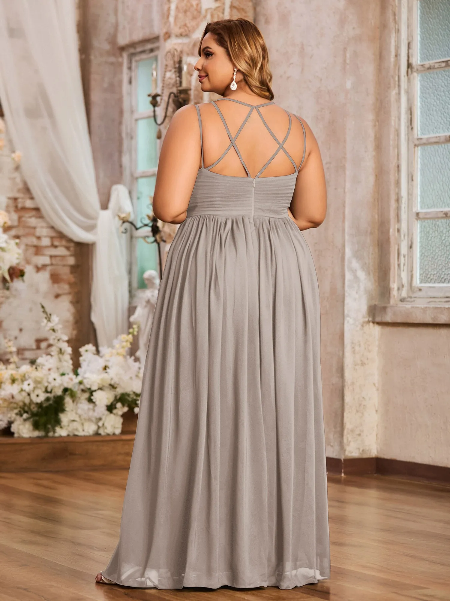Double Straps Chiffon Dresses with Sweetheart Taupe Plus Size