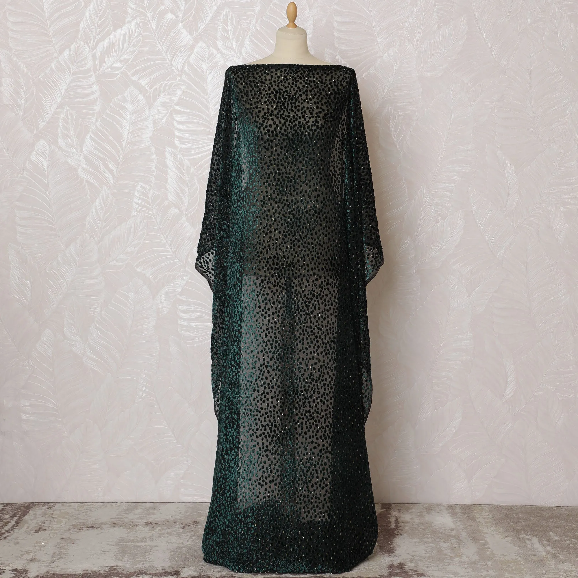 Elegant Teal green Velvet Dirac - Pure Silk Chiffon Elegance, 140cm Wide X 3.5 Mtrs Piece-D18922