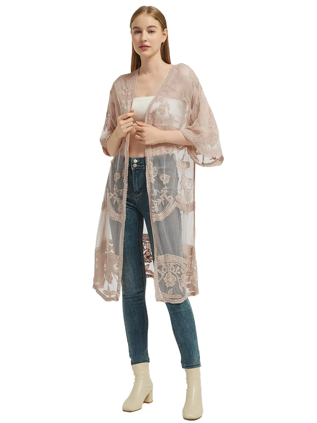 Embroidered Floral Butterfly Kimono Cover Up Cardigan