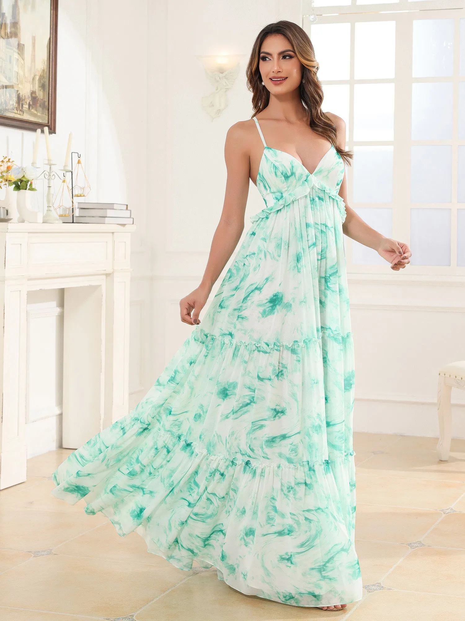 Empire Chiffon Tiered Skirt Max Bohemian Dresses Mint Marble