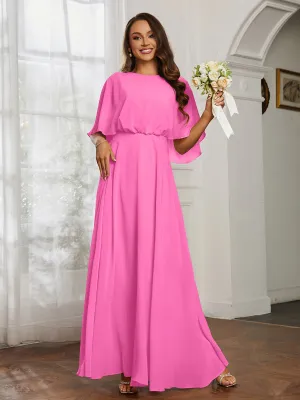 Flutter Sleeves Long Chiffon Bridesmaid Dresses-Azalea Plus Size