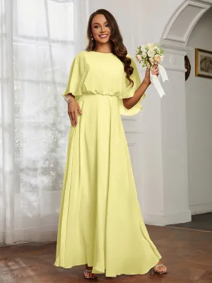 Flutter Sleeves Long Chiffon Bridesmaid Dresses-Daffodil