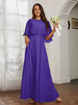 Flutter Sleeves Long Chiffon Bridesmaid Dresses-Regency
