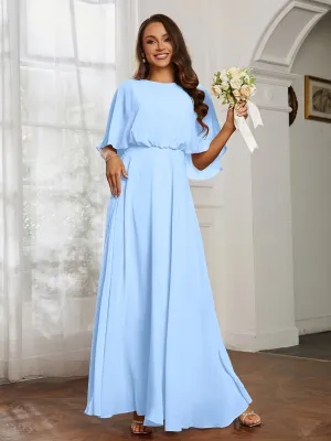 Flutter Sleeves Long Chiffon Bridesmaid Dresses-Sky Blue Plus Size