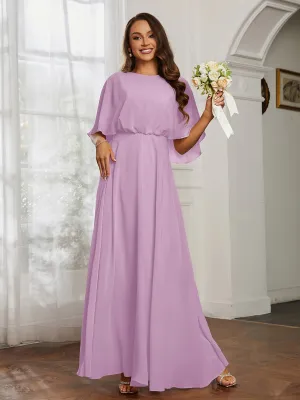 Flutter Sleeves Long Chiffon Bridesmaid Dresses-Wisteria Plus Size