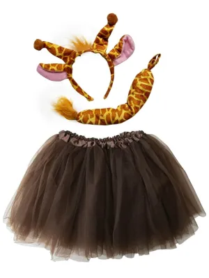 Girls Giraffe Tutu Skirt Costume Complete Set with Tail & Ears