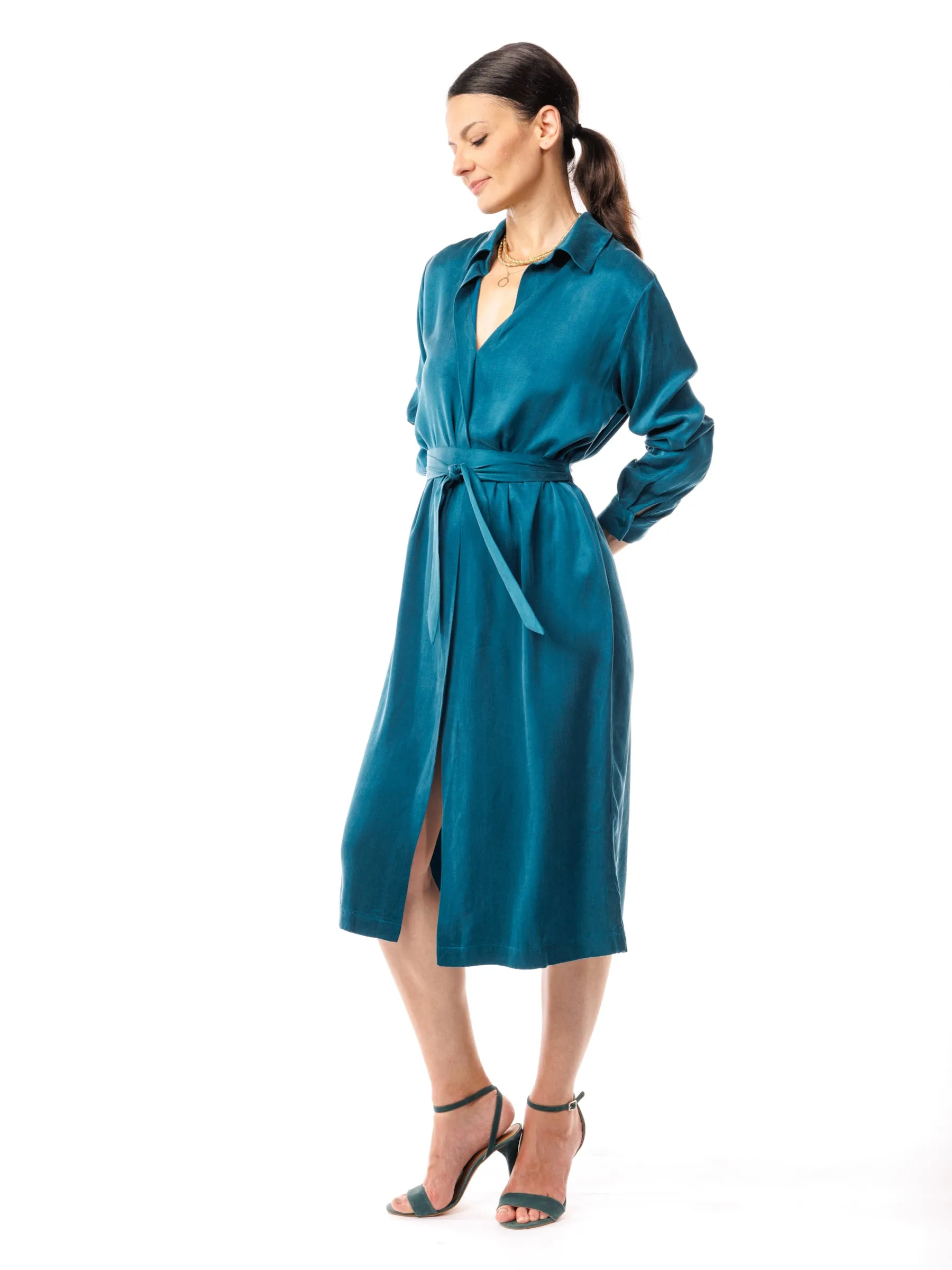 Green Queen Cupro and Ecovero Shirt Dress