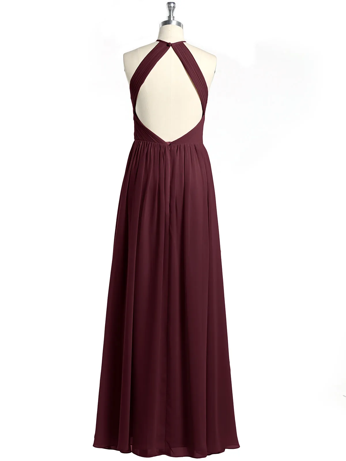 Halter Chiffon Dresses with Pleated Bodice Cabernet Plus Size