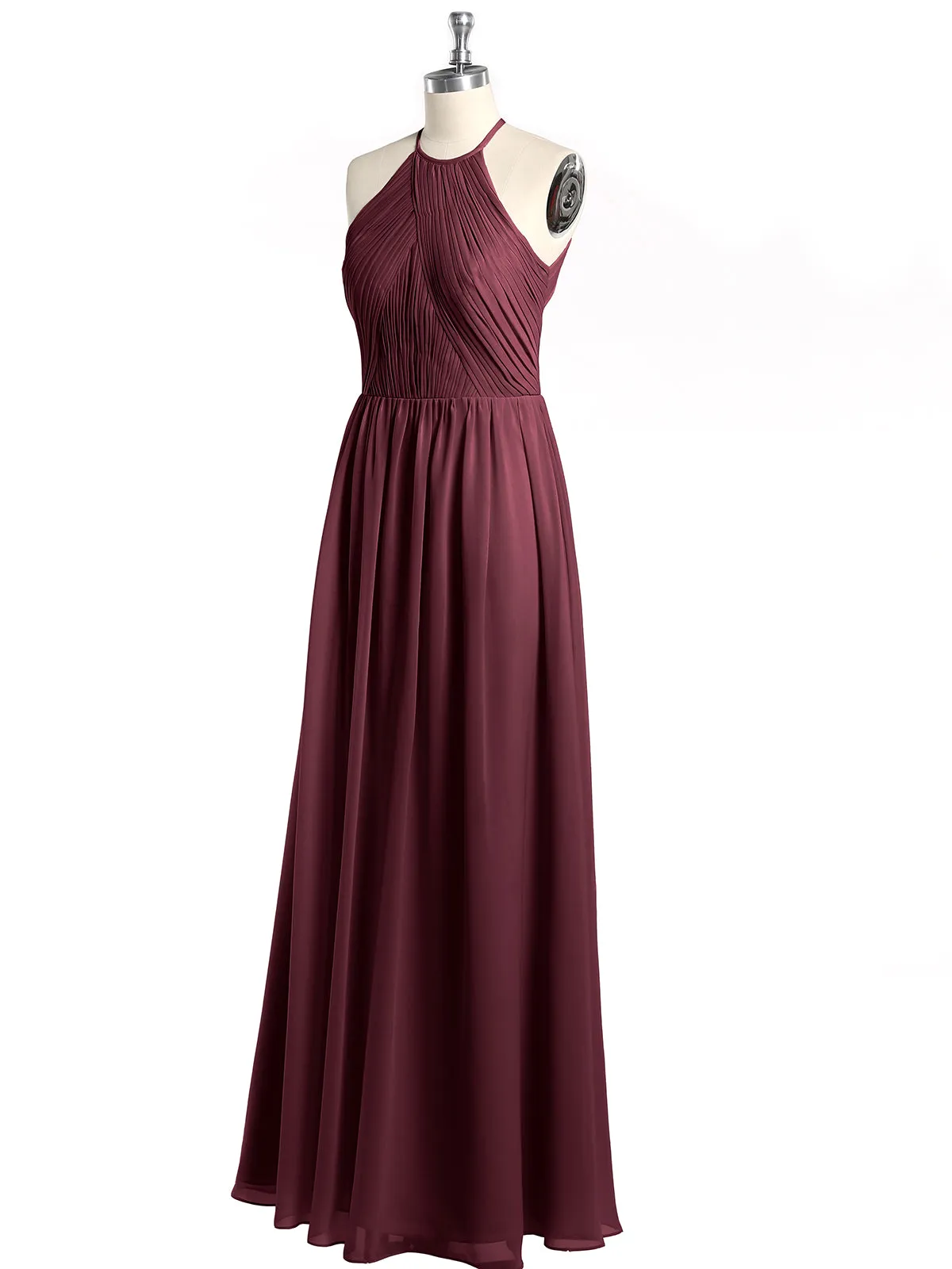 Halter Chiffon Dresses with Pleated Bodice Cabernet Plus Size