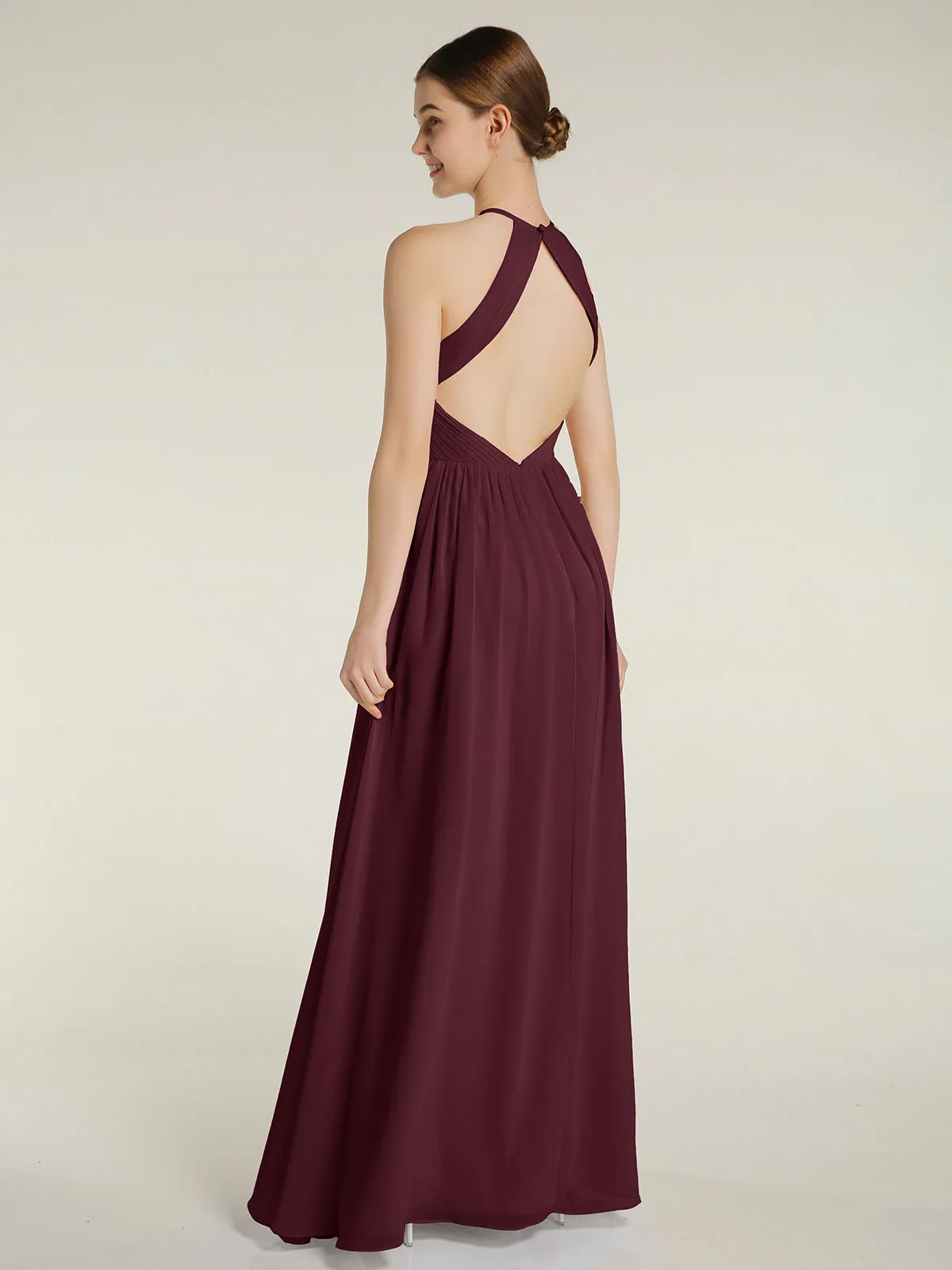 Halter Chiffon Dresses with Pleated Bodice Cabernet Plus Size