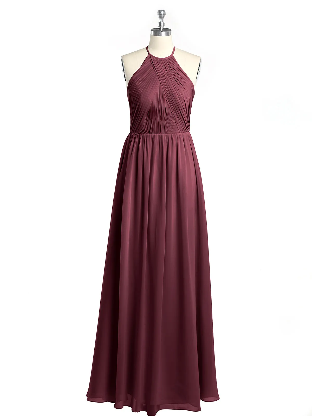 Halter Chiffon Dresses with Pleated Bodice Cabernet Plus Size