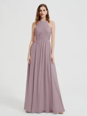 Halter Chiffon Dresses with Pleated Bodice Dusk Plus Size