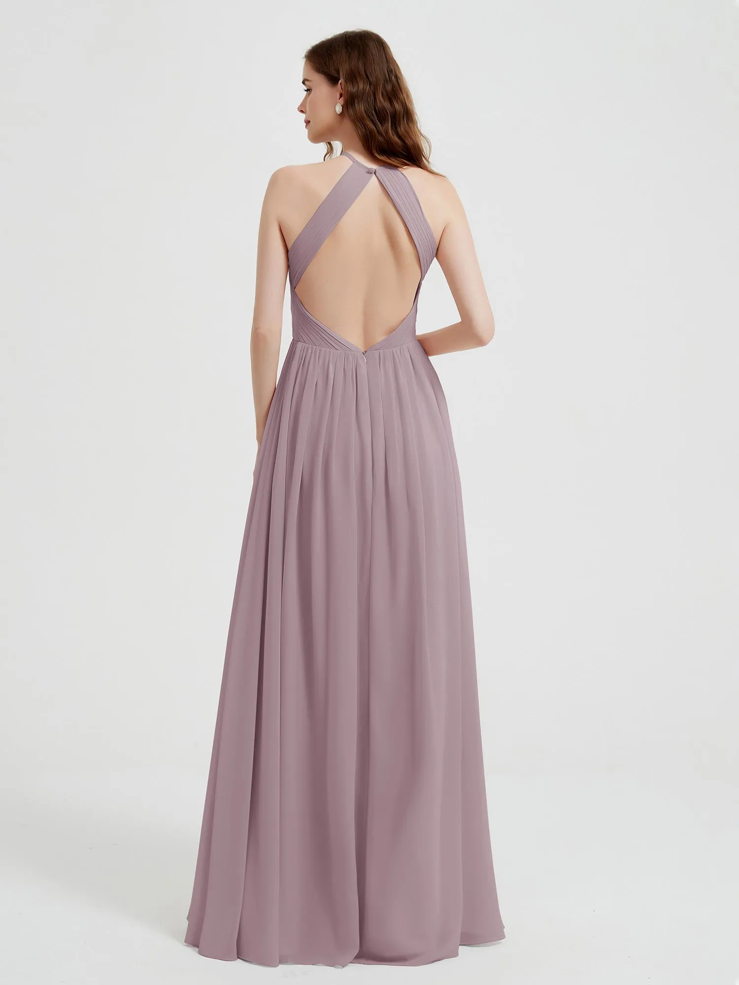 Halter Chiffon Dresses with Pleated Bodice Dusk Plus Size