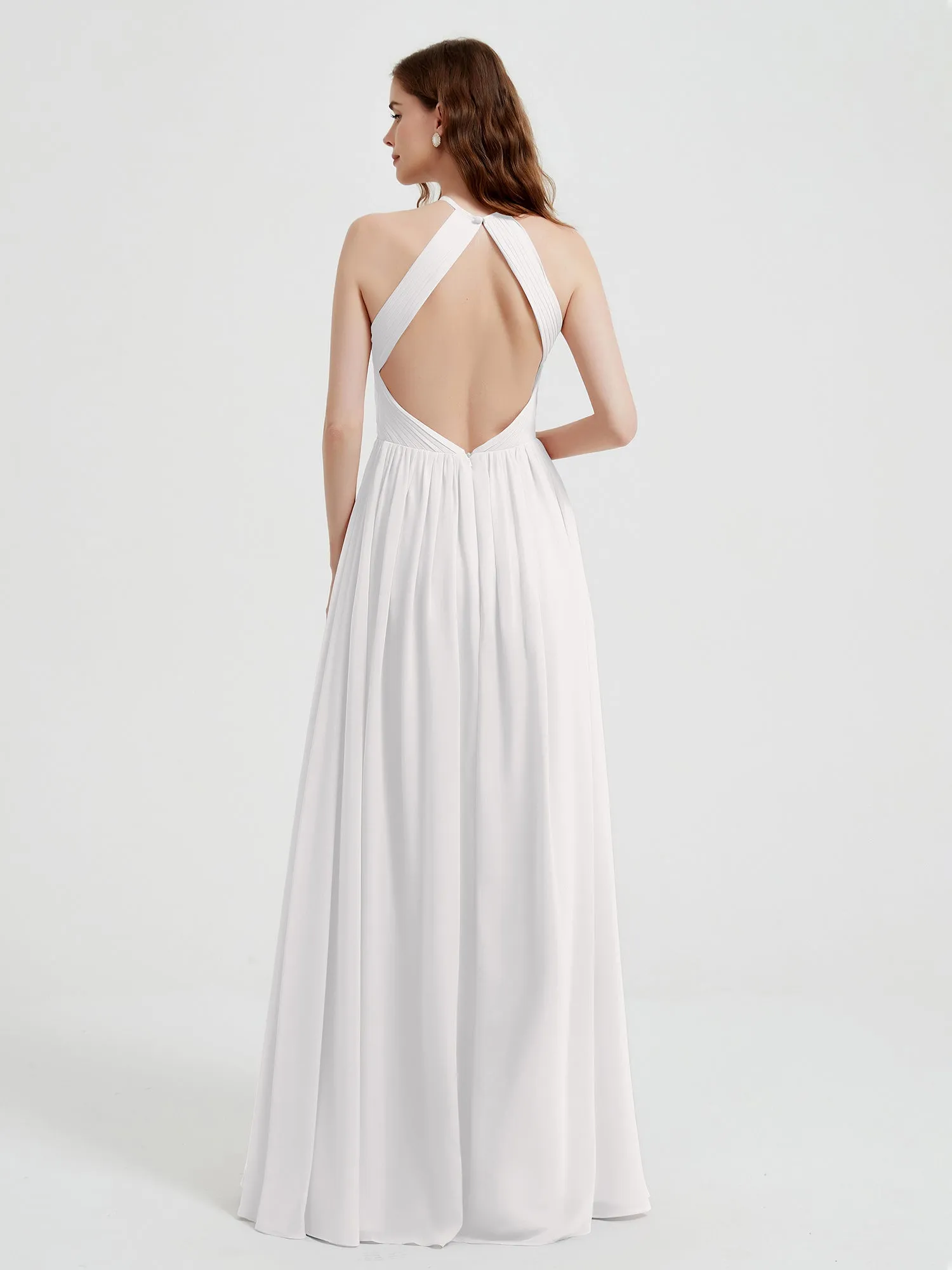 Halter Chiffon Dresses with Pleated Bodice Ivory Plus Size