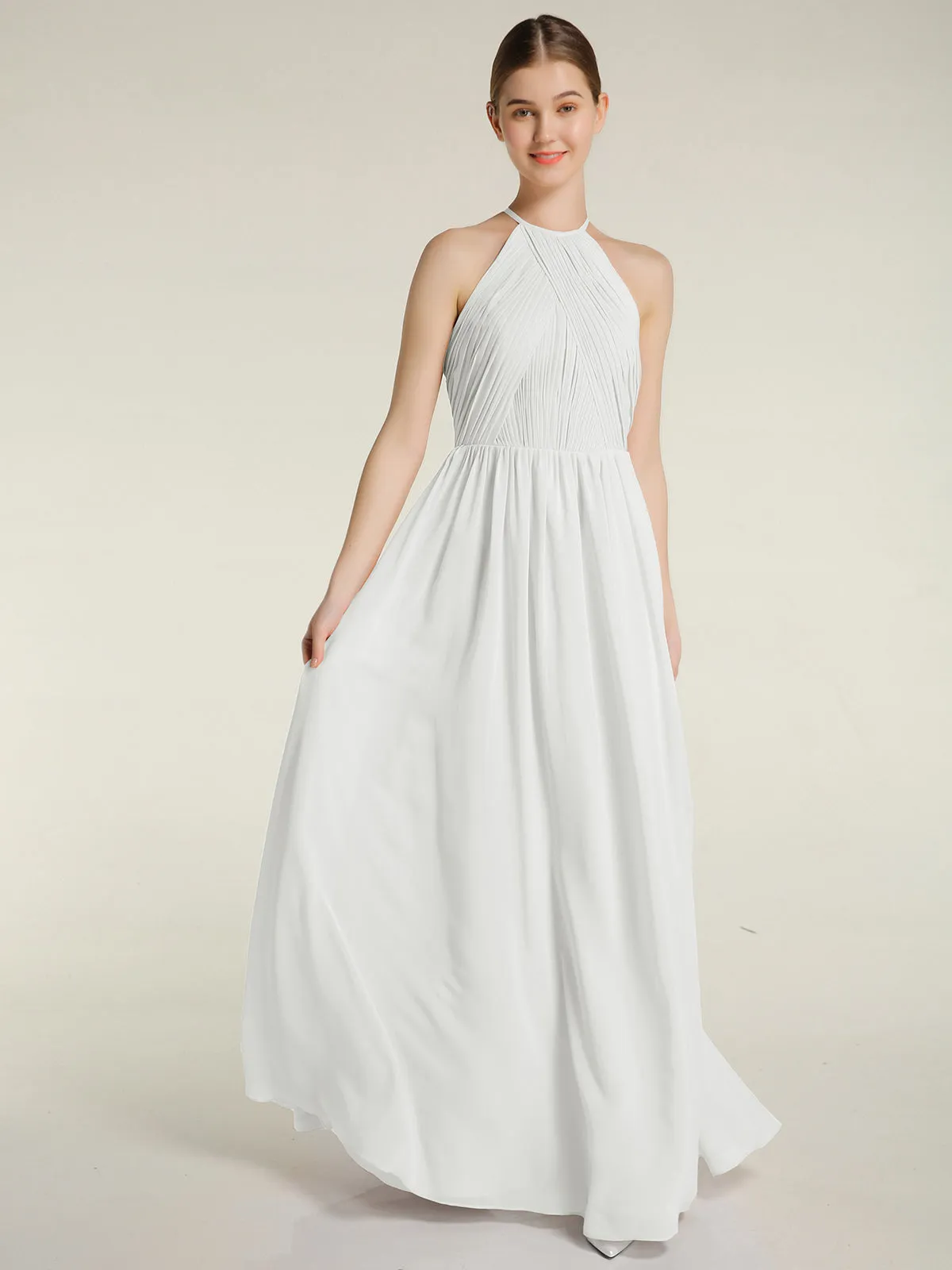 Halter Chiffon Dresses with Pleated Bodice Ivory Plus Size