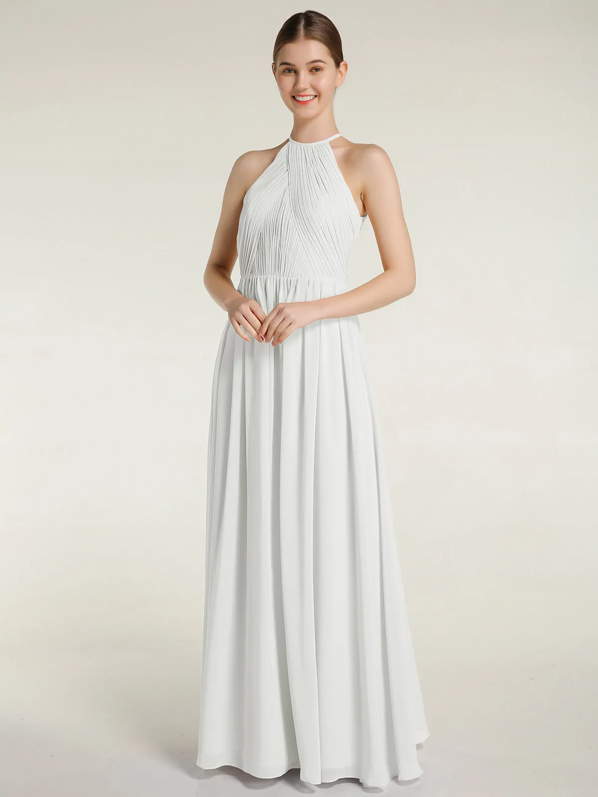 Halter Chiffon Dresses with Pleated Bodice Ivory Plus Size