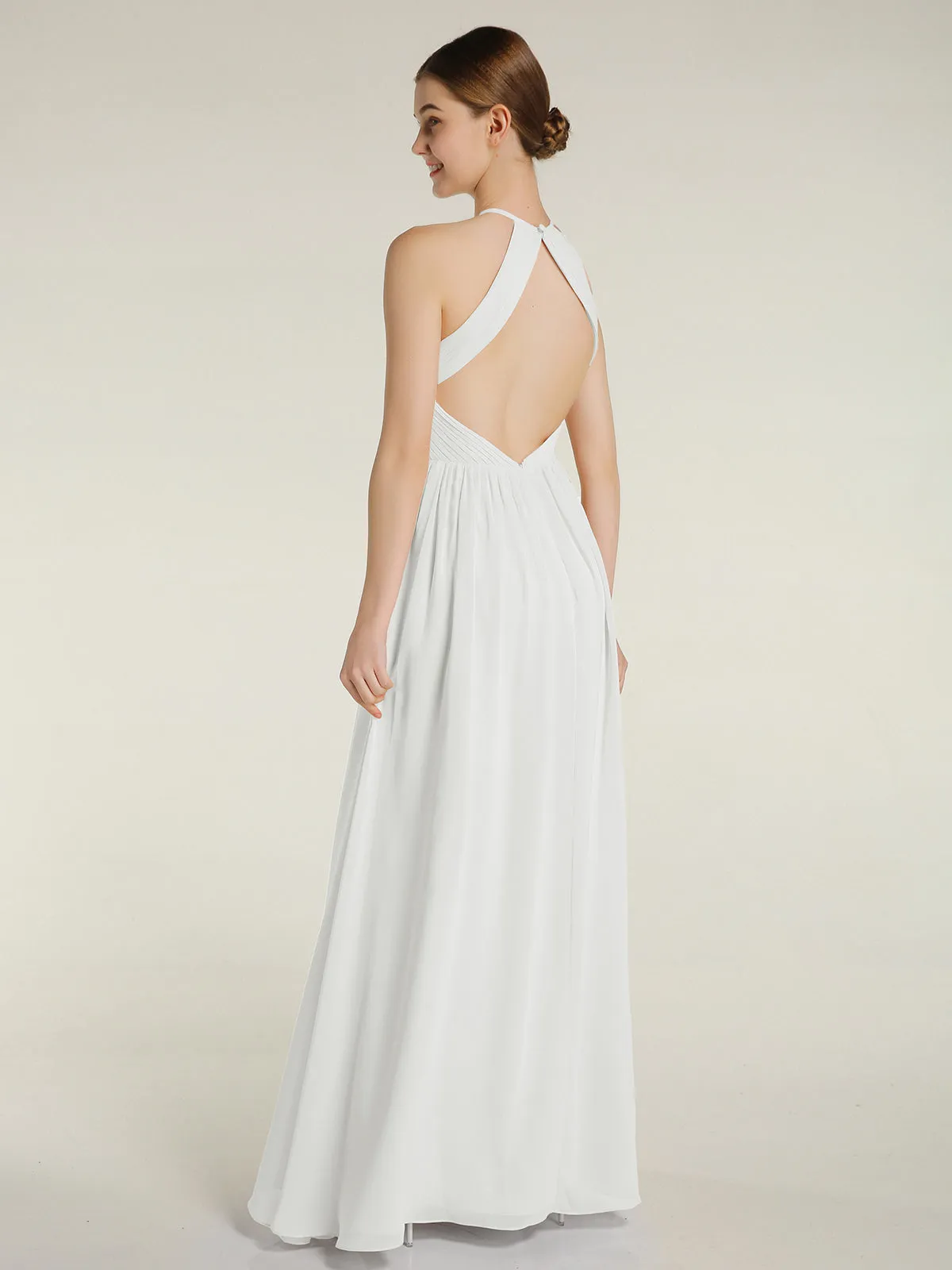Halter Chiffon Dresses with Pleated Bodice Ivory Plus Size