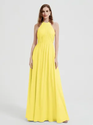 Halter Chiffon Dresses with Pleated Bodice Lemon Plus Size