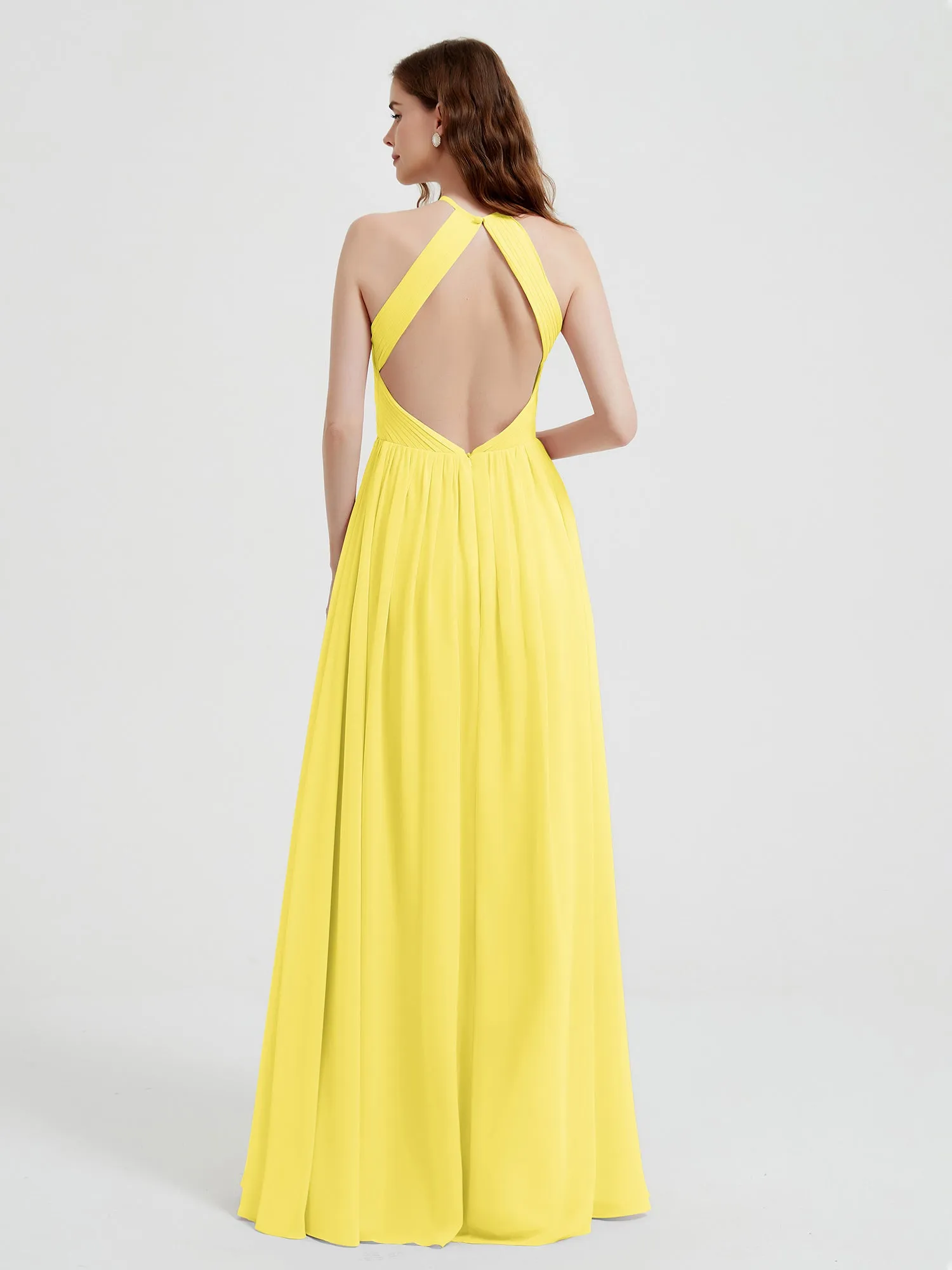 Halter Chiffon Dresses with Pleated Bodice Lemon Plus Size