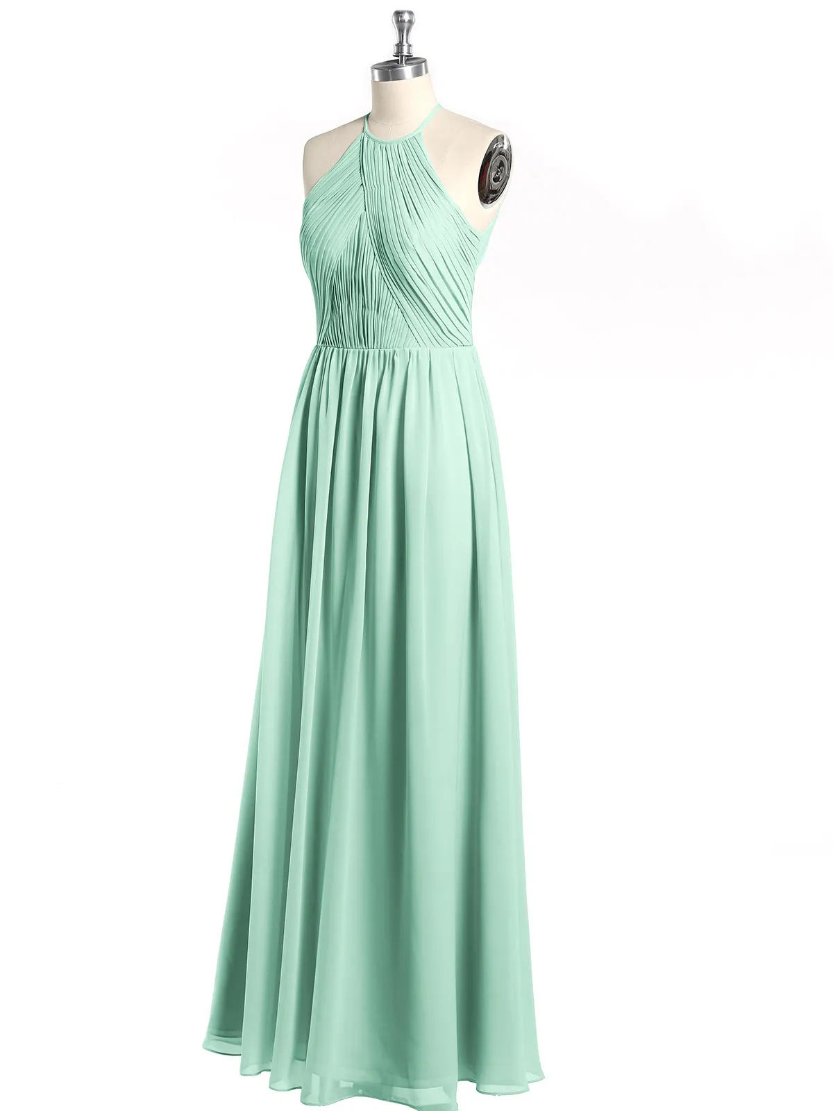 Halter Chiffon Dresses with Pleated Bodice Mint Green Plus Size