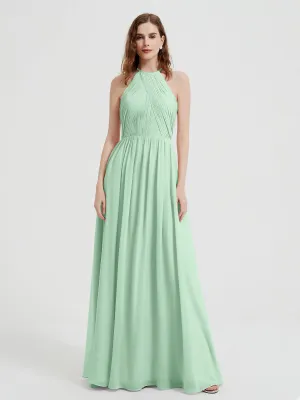 Halter Chiffon Dresses with Pleated Bodice Mint Green Plus Size