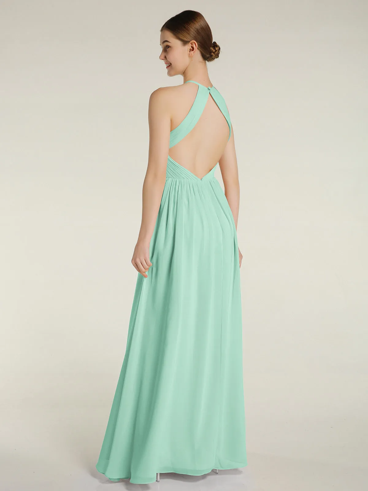 Halter Chiffon Dresses with Pleated Bodice Mint Green Plus Size